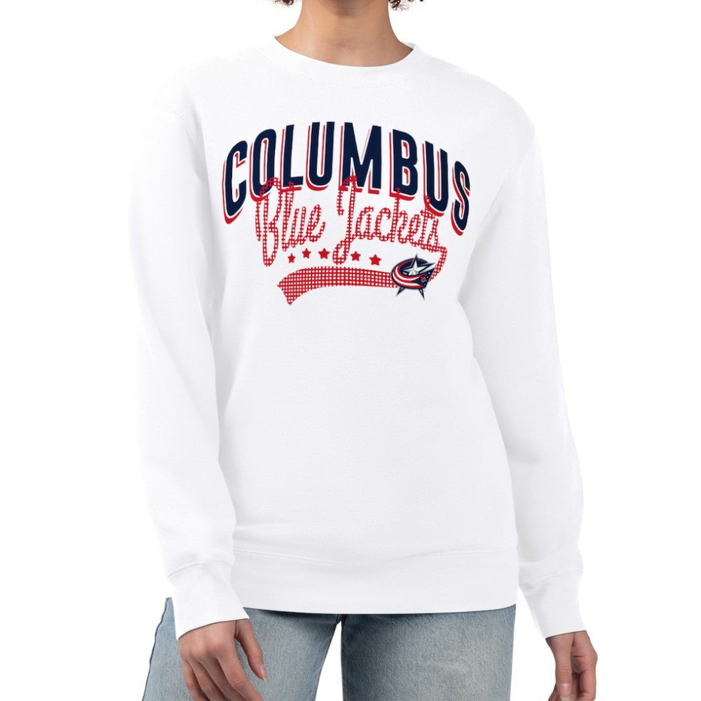 Columbus Blue Jackets - G-III 4Her by Carl Banks Women's Filigree Team Graphic Fleece Pullover Sweatshirt White