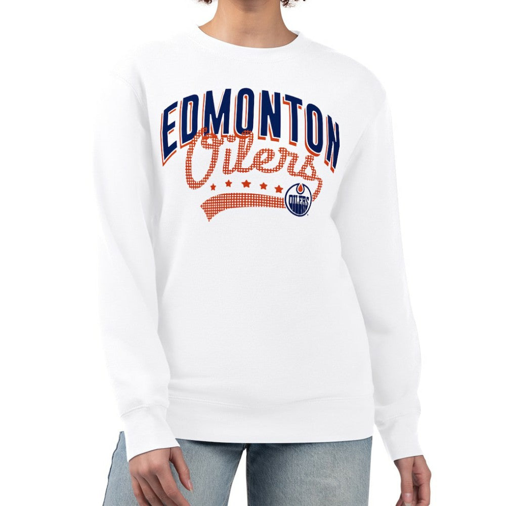 Edmonton Oilers - G-III 4Her by Carl Banks Women's Filigree Team Graphic Fleece Pullover Sweatshirt White