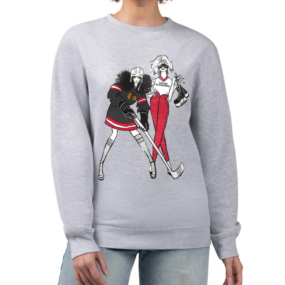 Chicago Blackhawks G-III 4Her by Carl Banks Women's Hockey Girls Team Graphic Fleece Pullover Sweatshirt Heather Gray