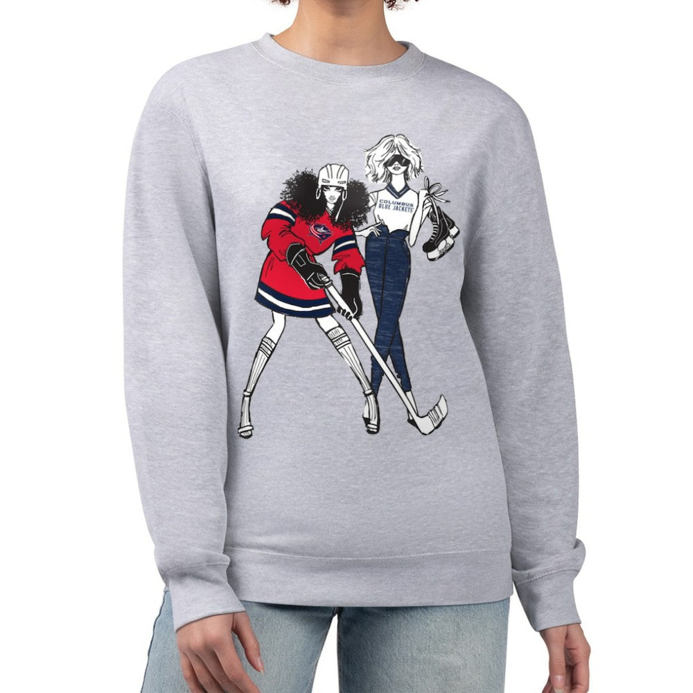 Columbus Blue Jackets - G-III 4Her by Carl Banks Women's Hockey Girls Team Graphic Fleece Pullover Sweatshirt Heather Gray