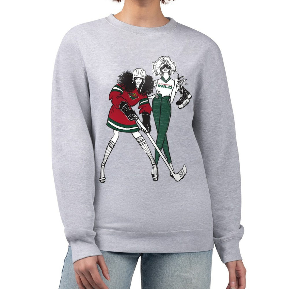 Minnesota Wild - G-III 4Her by Carl Banks Women's Hockey Girls Team Graphic Fleece Pullover Sweatshirt Heather Gray