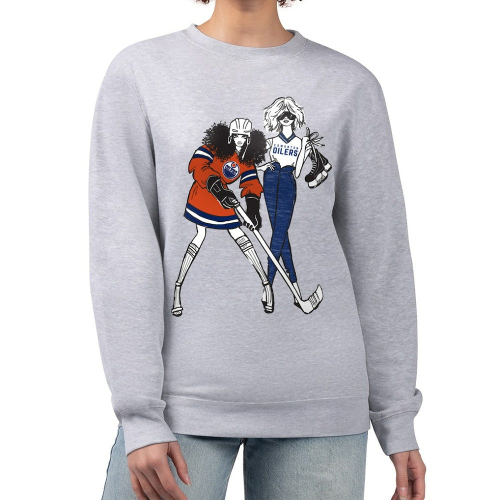 Edmonton Oilers - G-III 4Her by Carl Banks Women's Hockey Girls Team Graphic Fleece Pullover Sweatshirt Heather Gray