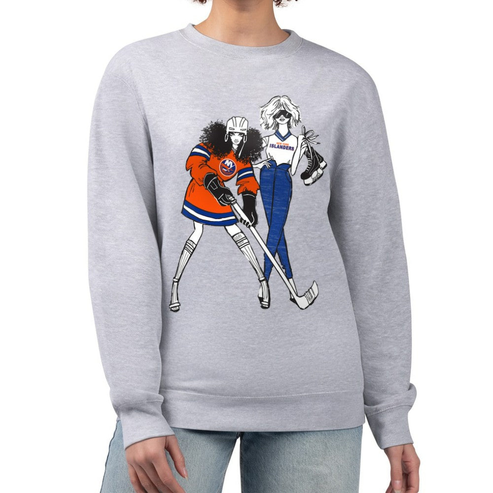 New York Islanders - G-III 4Her by Carl Banks Women's Hockey Girls Team Graphic Fleece Pullover Sweatshirt Heather Gray
