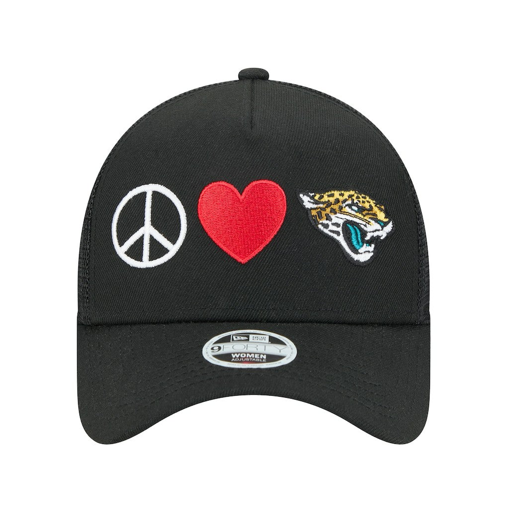 Jacksonville Jaguars New Era Women's Peace & Love Trucker 9FORTY Adjustable Hat Black - NFL