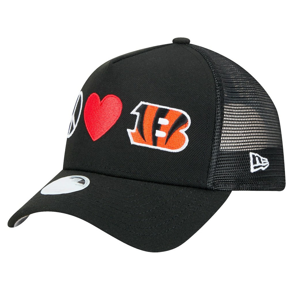 Cincinnati Bengals New Era Women's Peace & Love Trucker 9FORTY Adjustable Hat Black - NFL