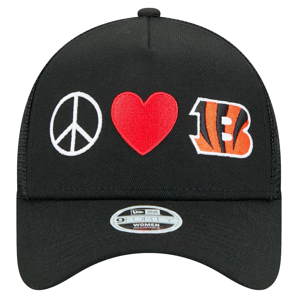 Cincinnati Bengals New Era Women's Peace & Love Trucker 9FORTY Adjustable Hat Black - NFL