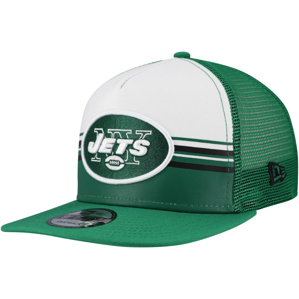 New York Jets New Era Striped A-Frame 9FIFTY Adjustable Trucker Snapback Hat White/Green - NFL