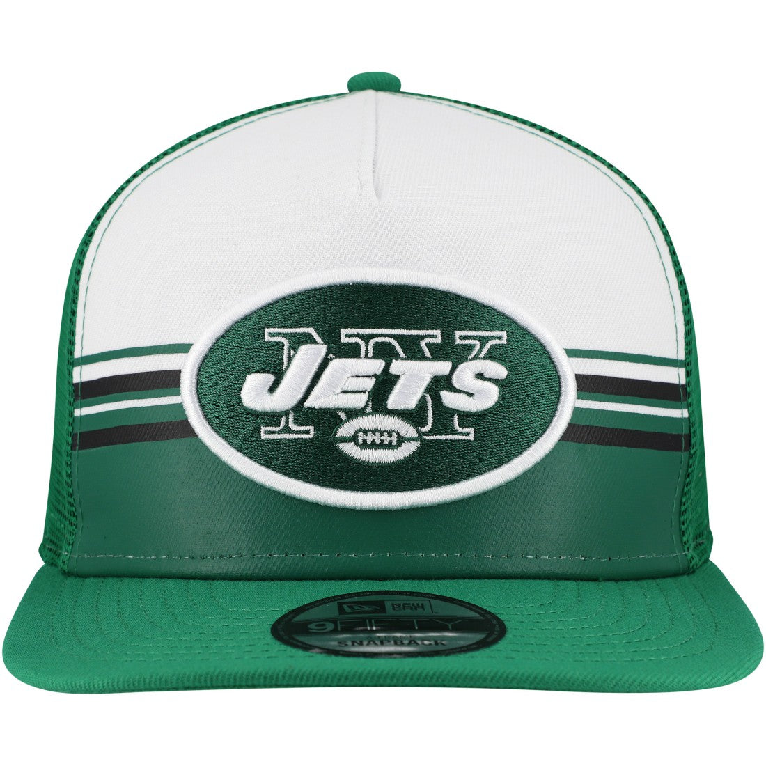 New York Jets New Era Striped A-Frame 9FIFTY Adjustable Trucker Snapback Hat White/Green - NFL