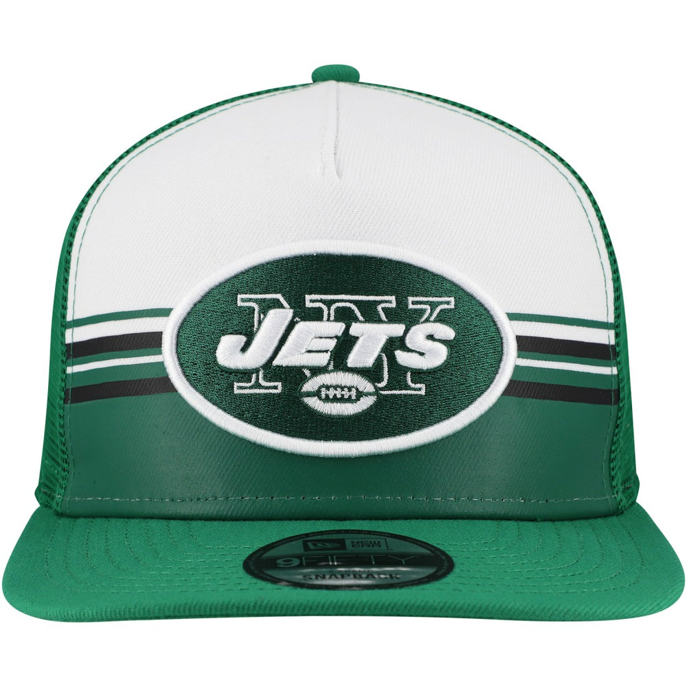 New York Jets New Era Striped A-Frame 9FIFTY Adjustable Trucker Snapback Hat White/Green - NFL