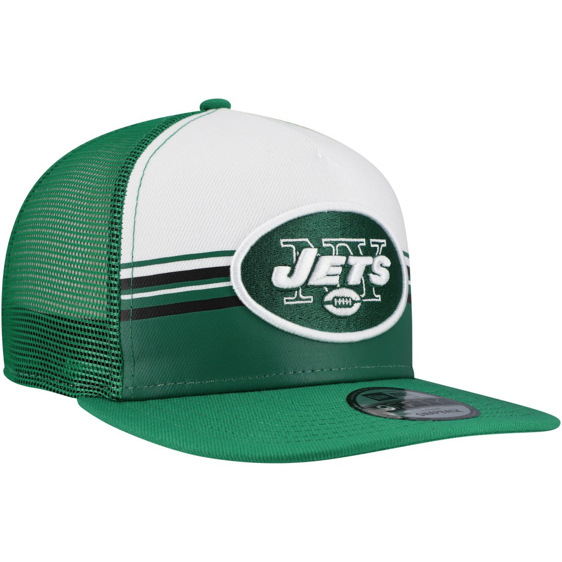 New York Jets New Era Striped A-Frame 9FIFTY Adjustable Trucker Snapback Hat White/Green - NFL