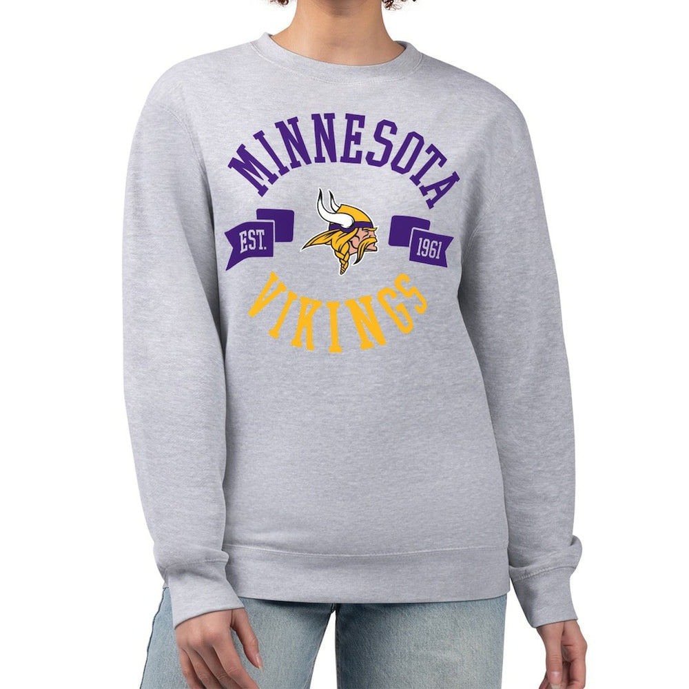 Minnesota Vikings G-III 4Her by Carl Banks Women's Large Team Graphic Fleece Pullover Sweatshirt Heather Gray - NFL