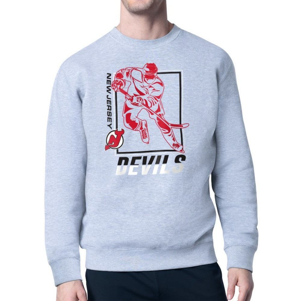 New Jersey Devils - Starter Player Grid Fleece Pullover Sweatshirt Heather Gray