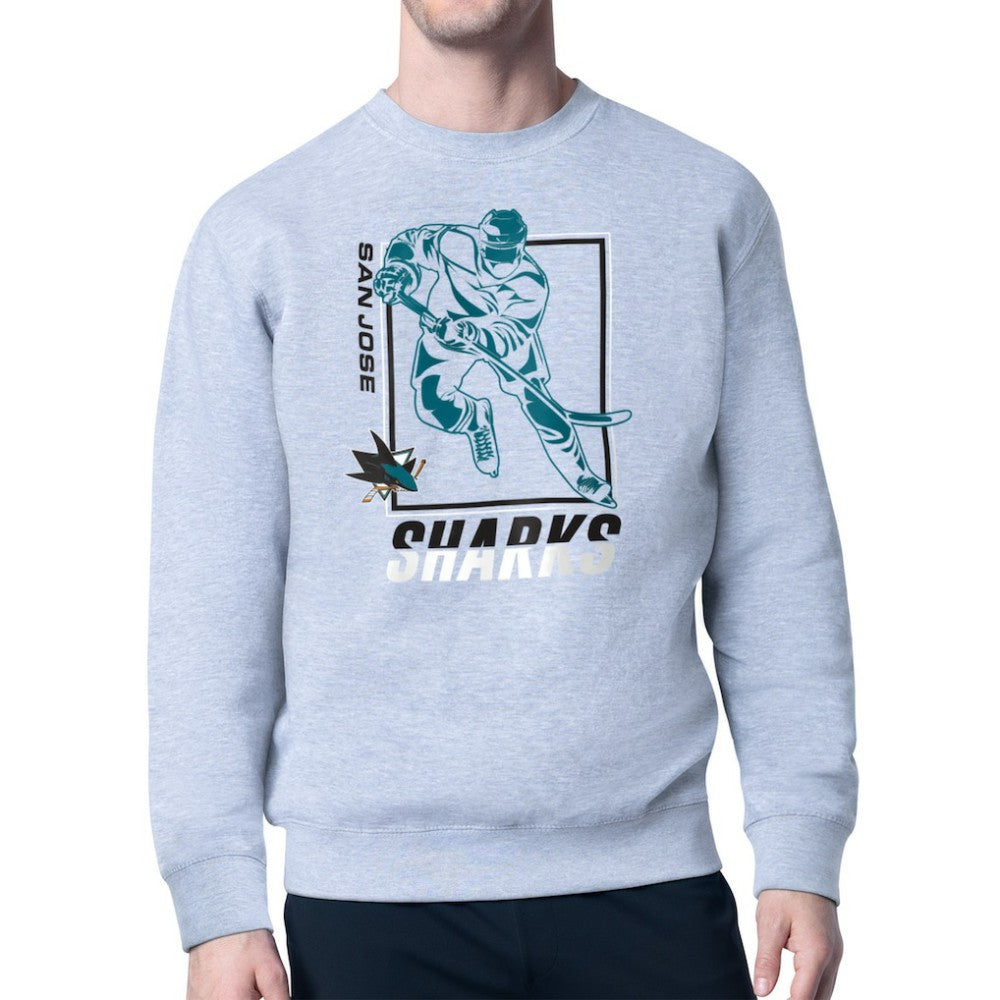 San Jose Sharks - Starter Player Grid Fleece Pullover Sweatshirt Heather Gray