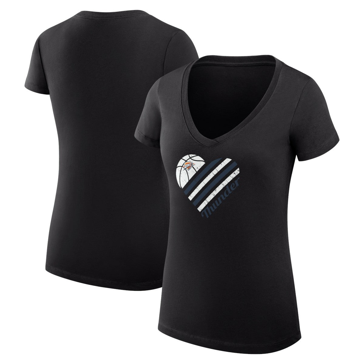NBA - Oklahoma City Thunder G-III 4Her by Carl Banks Women's Super-Slim Fit Lightweight Heart V-Neck T-Shirt - Black