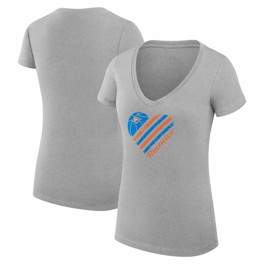 NBA - Oklahoma City Thunder G-III 4Her by Carl Banks Women's Super-Slim Fit Lightweight Heart V-Neck T-Shirt - Heather Gray