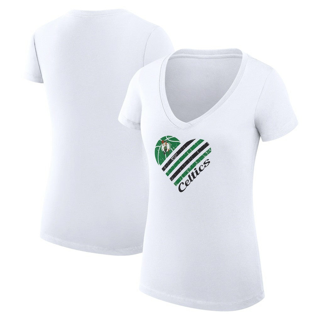 NBA - Boston Celtics G-III 4Her by Carl Banks Women's Super-Slim Fit Lightweight Heart V-Neck T-Shirt - White
