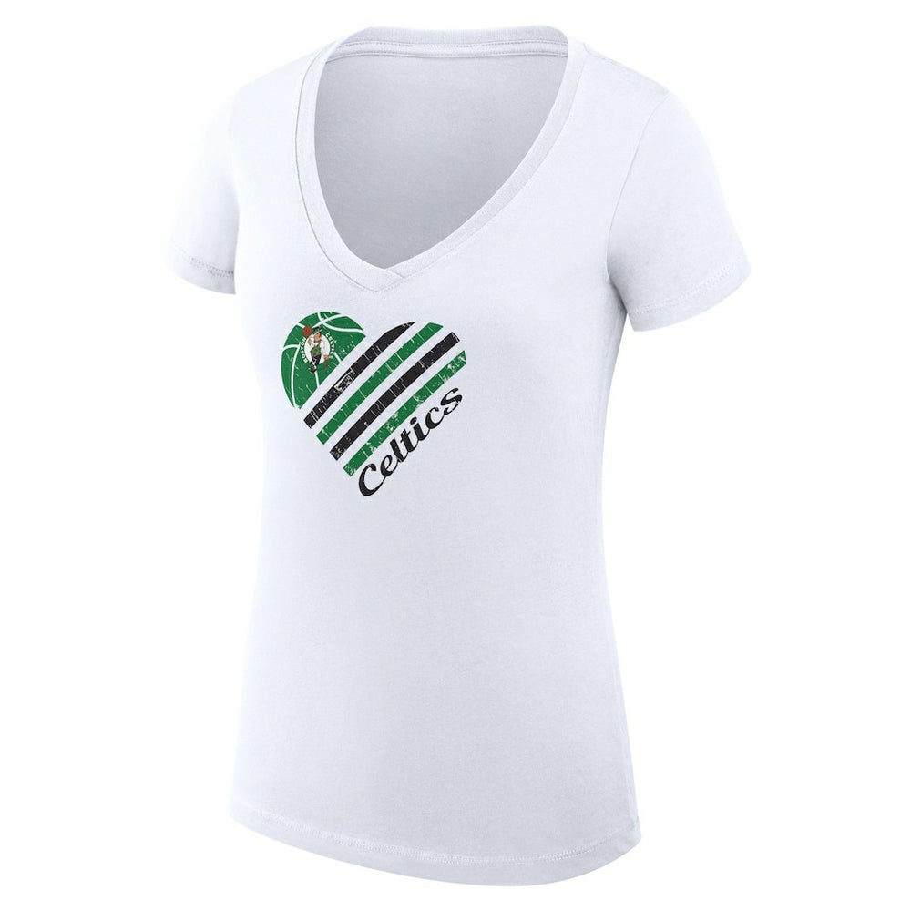 NBA - Boston Celtics G-III 4Her by Carl Banks Women's Super-Slim Fit Lightweight Heart V-Neck T-Shirt - White