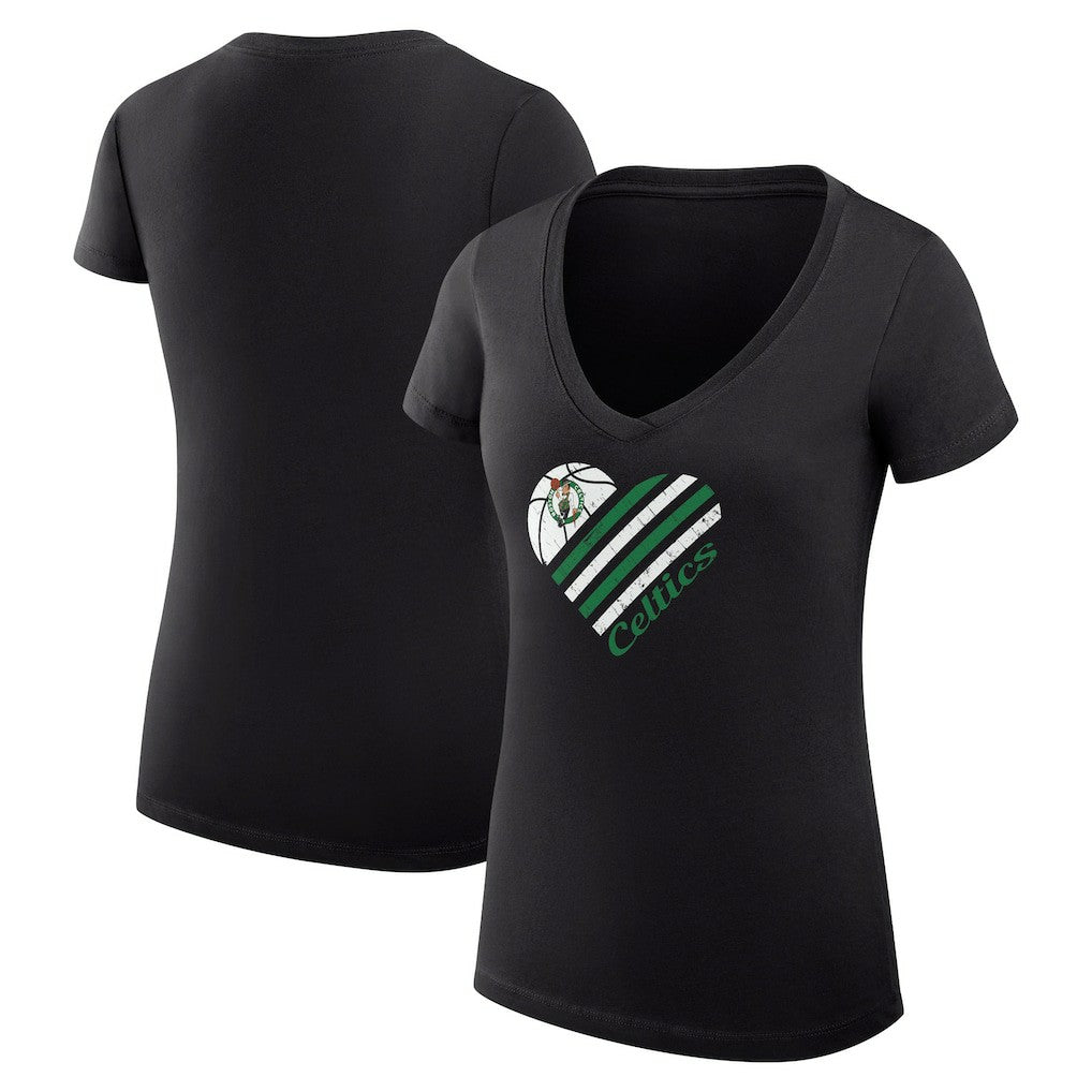 NBA - Boston Celtics G-III 4Her by Carl Banks Women's Super-Slim Fit Lightweight Heart V-Neck T-Shirt - Black