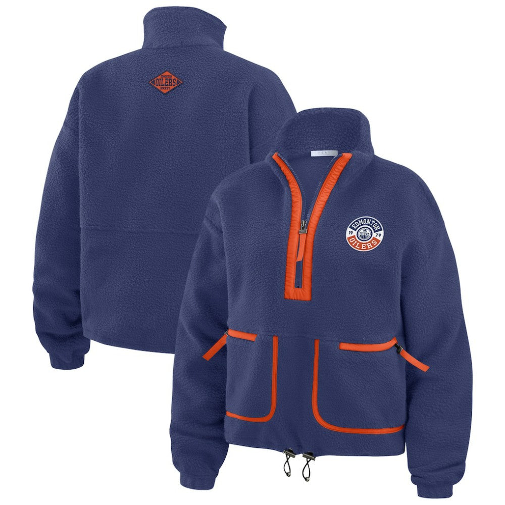 Edmonton Oilers - WEAR by Erin Andrews Women's Polar Fleece Half-Zip Jacket Royal
