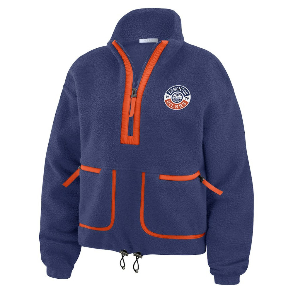 Edmonton Oilers - WEAR by Erin Andrews Women's Polar Fleece Half-Zip Jacket Royal