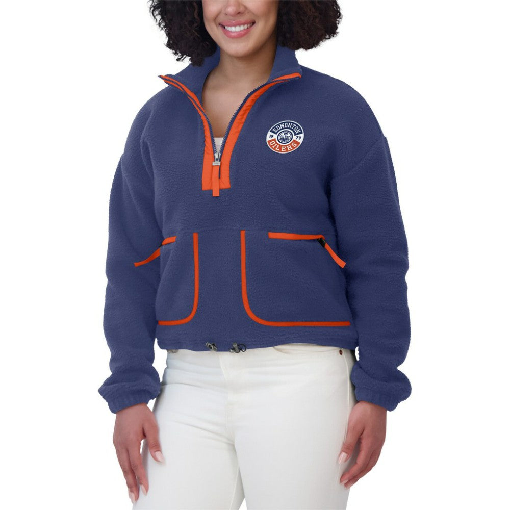 Edmonton Oilers - WEAR by Erin Andrews Women's Polar Fleece Half-Zip Jacket Royal