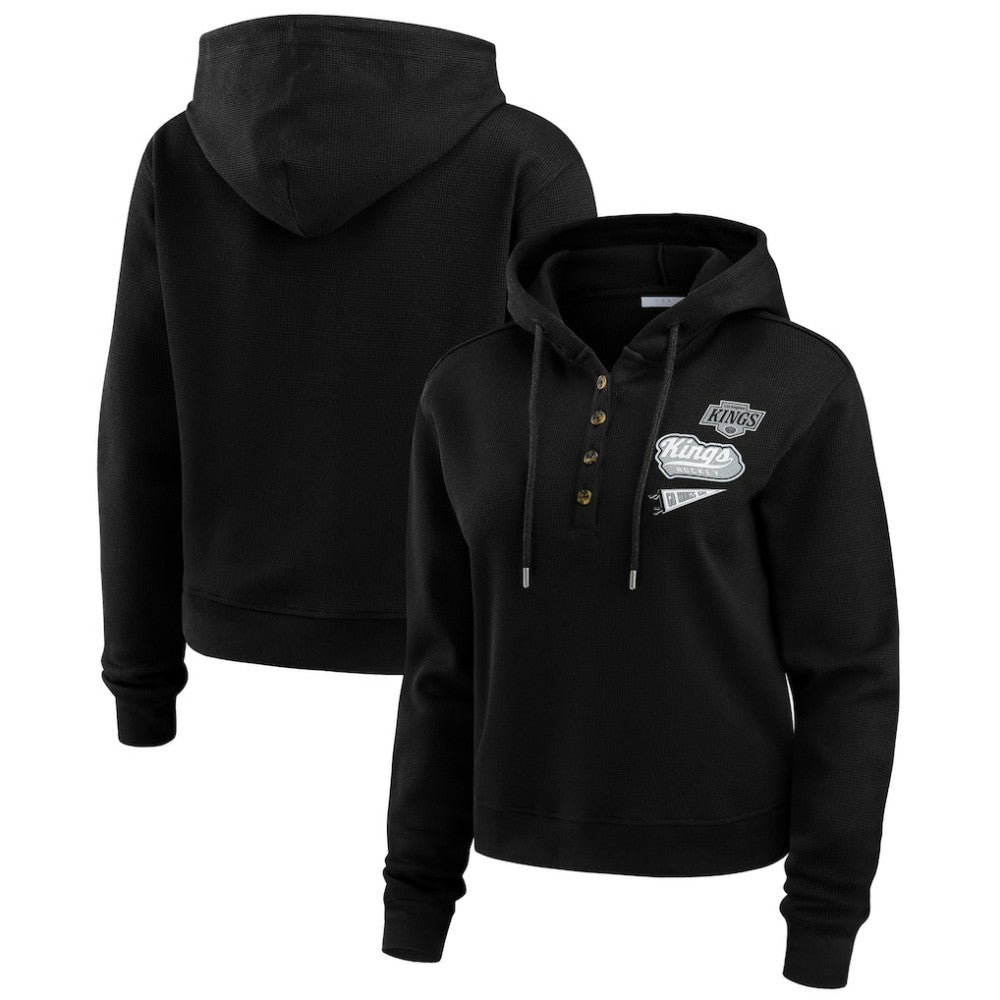 Los Angeles Kings - WEAR by Erin Andrews Women's Waffle-Knit Pullover Hoodie Black