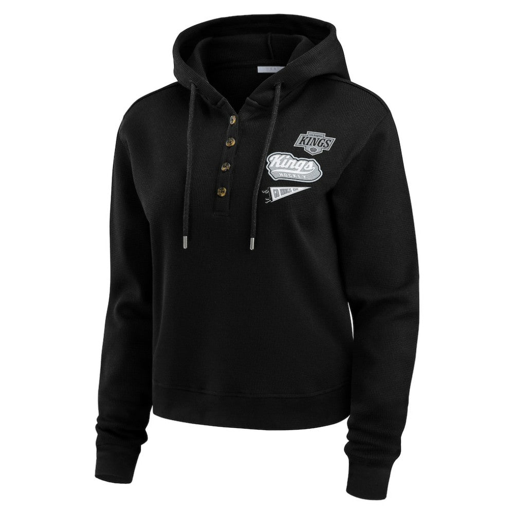 Los Angeles Kings - WEAR by Erin Andrews Women's Waffle-Knit Pullover Hoodie Black