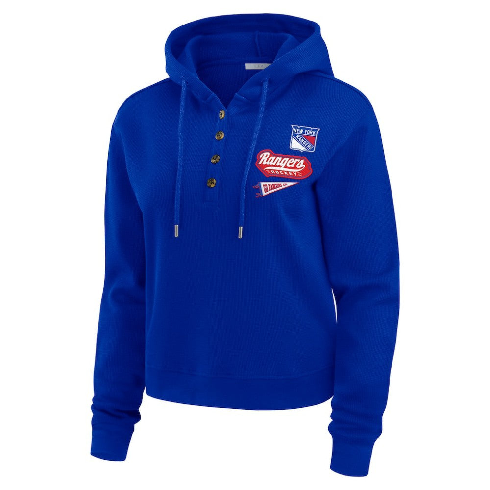New York Rangers WEAR by Erin Andrews Women's Waffle-Knit Pullover Hoodie Blue