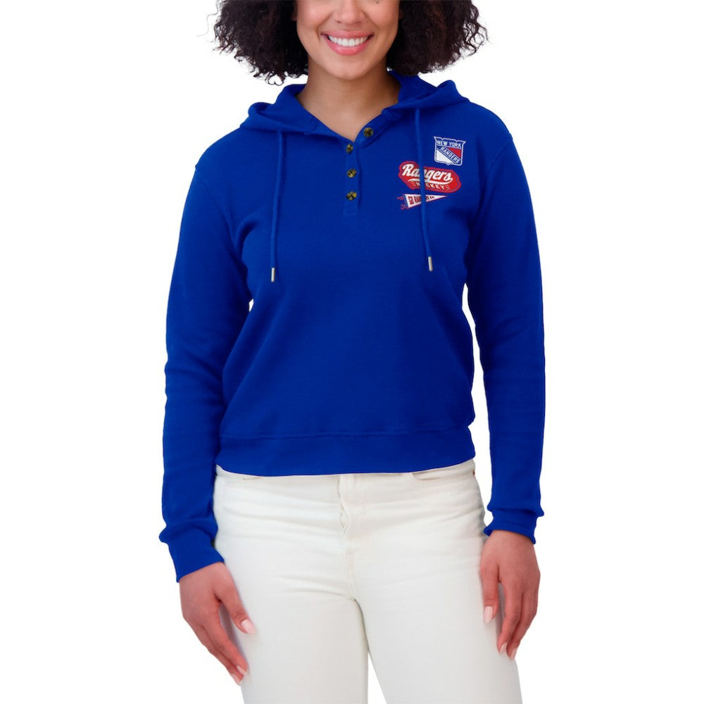 New York Rangers WEAR by Erin Andrews Women's Waffle-Knit Pullover Hoodie Blue
