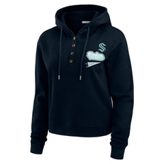 Seattle Kraken WEAR by Erin Andrews Women's Waffle-Knit Pullover Hoodie Deep Sea Blue