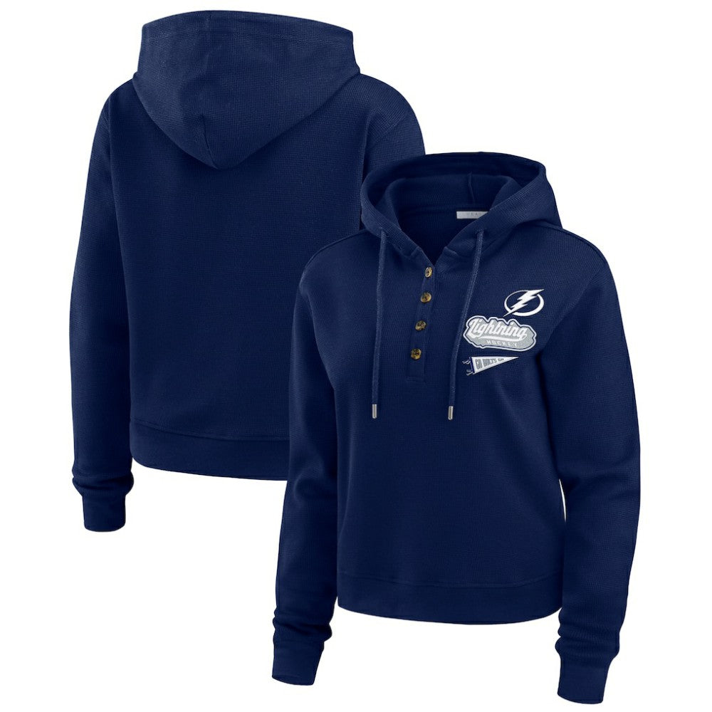 Tampa Bay Lightning - WEAR by Erin Andrews Women's Waffle-Knit Pullover Hoodie Blue