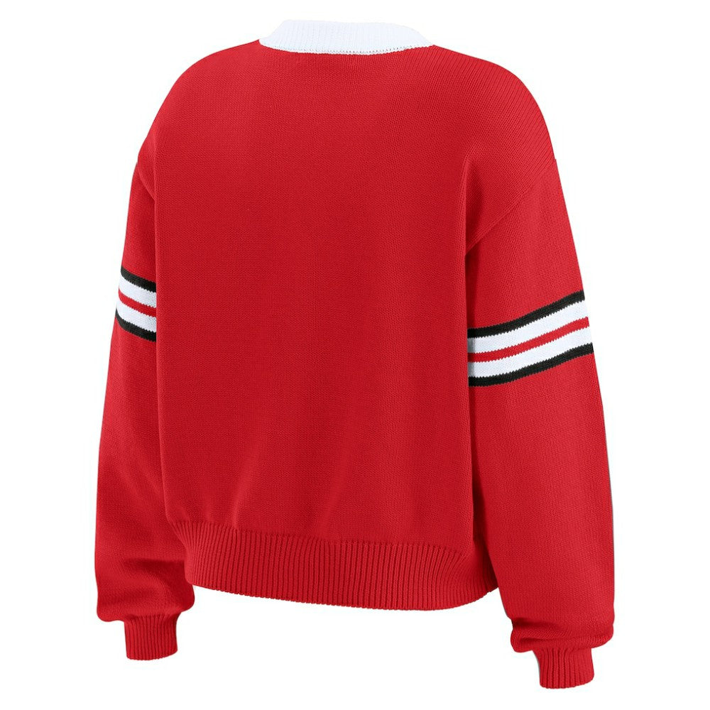 Chicago Blackhawks WEAR by Erin Andrews Women's Cropped Lace-Up Sweater Red
