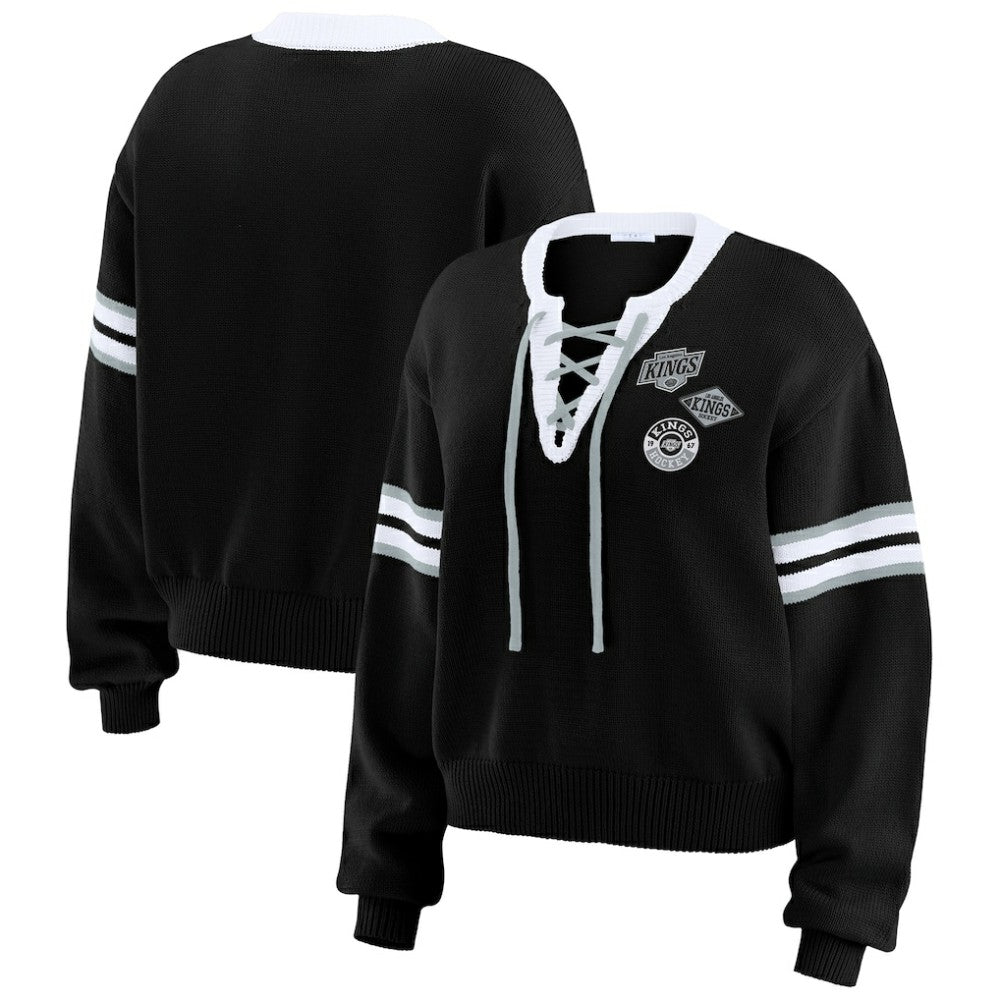 Los Angeles Kings - WEAR by Erin Andrews Women's Cropped Lace-Up Sweater Black