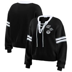Los Angeles Kings - WEAR by Erin Andrews Women's Cropped Lace-Up Sweater Black