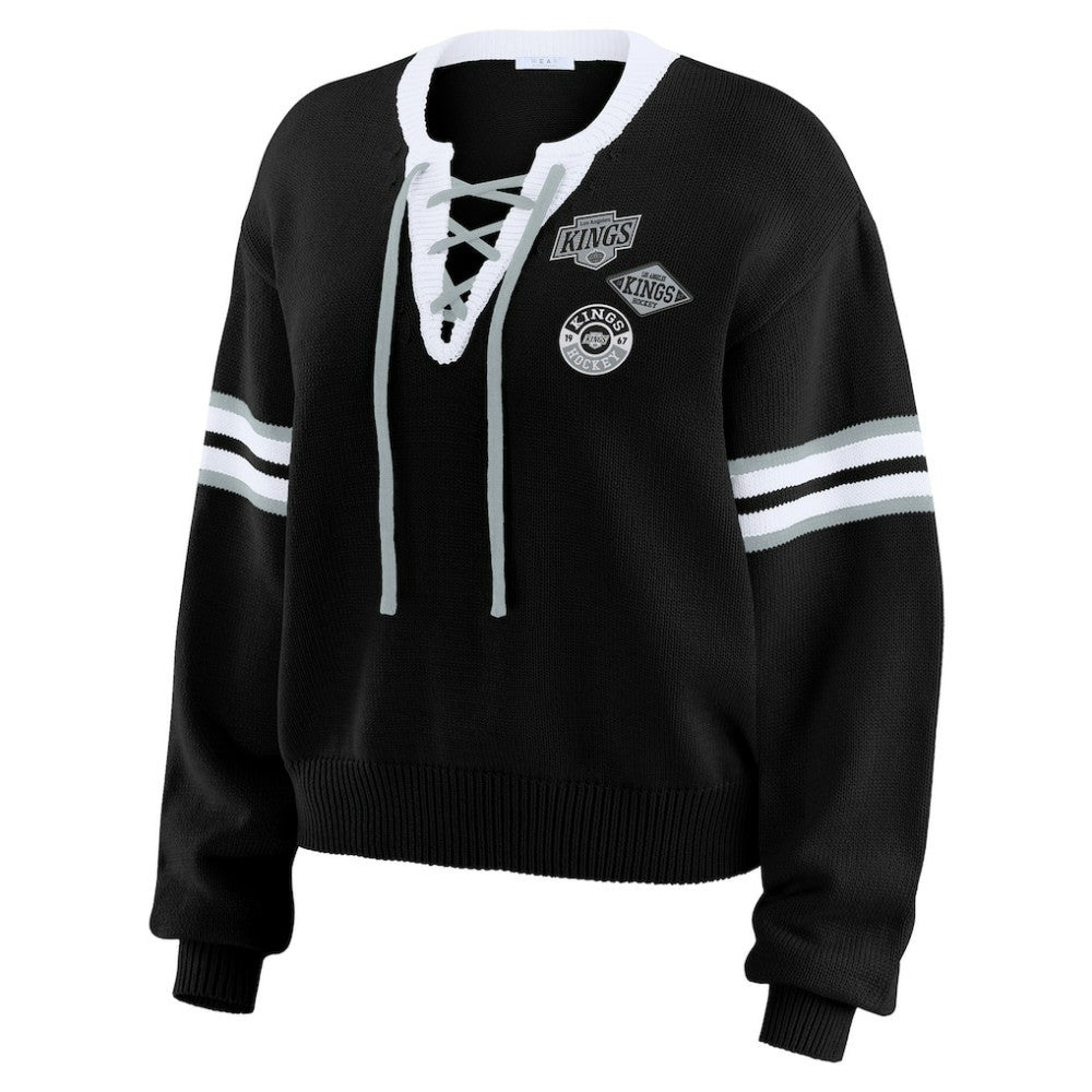 Los Angeles Kings - WEAR by Erin Andrews Women's Cropped Lace-Up Sweater Black