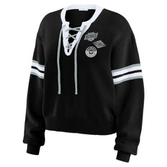 Los Angeles Kings - WEAR by Erin Andrews Women's Cropped Lace-Up Sweater Black