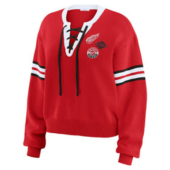 Detroit Red Wings - WEAR by Erin Andrews Women's Cropped Lace-Up Sweater Red