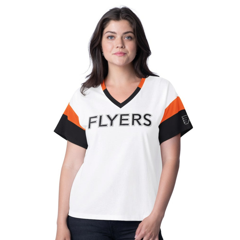 Philadelphia Flyers - G-III 4Her by Carl Banks Women's Rink Oversized Rhinestone V-Neck T-Shirt White