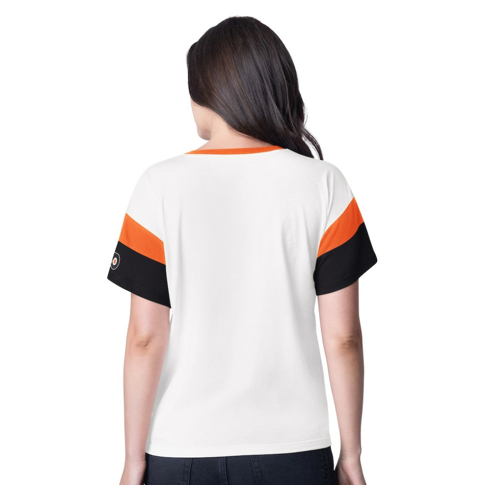 Philadelphia Flyers - G-III 4Her by Carl Banks Women's Rink Oversized Rhinestone V-Neck T-Shirt White