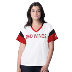 Detroit Red Wings - G-III 4Her by Carl Banks Women's Rink Oversized Rhinestone V-Neck T-Shirt White