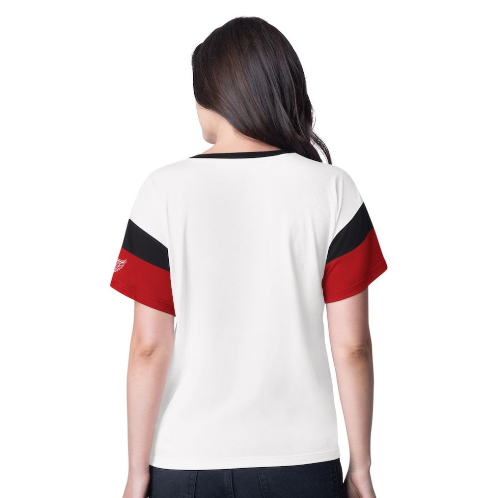 Detroit Red Wings - G-III 4Her by Carl Banks Women's Rink Oversized Rhinestone V-Neck T-Shirt White