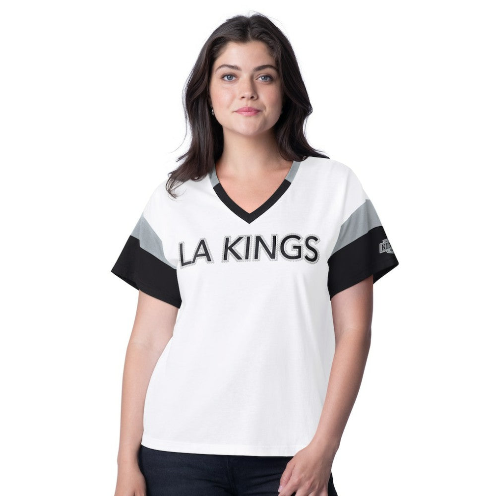 Los Angeles Kings - G-III 4Her by Carl Banks Women's Rink Oversized Rhinestone V-Neck T-Shirt White