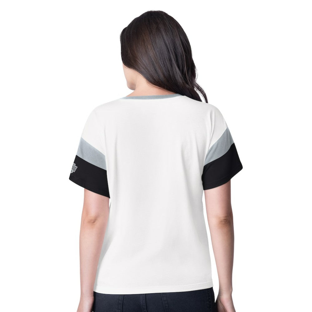 Los Angeles Kings - G-III 4Her by Carl Banks Women's Rink Oversized Rhinestone V-Neck T-Shirt White