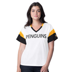 Pittsburgh Penguins G-III 4Her by Carl Banks Women's Rink Oversized Rhinestone V-Neck T-Shirt White