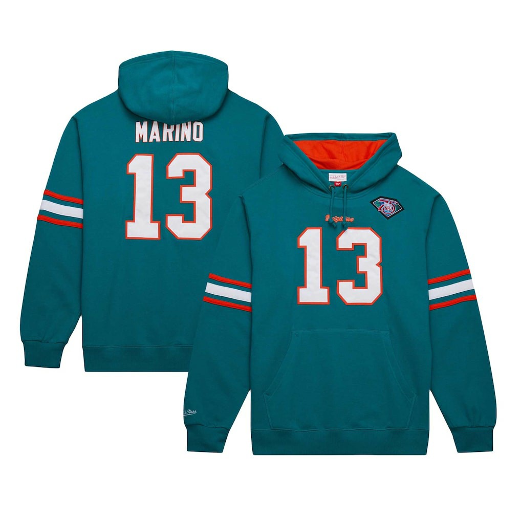 Dan Marino Miami Dolphins Retired Player Name & Number Pullover Hoodie Aqua - Mitchell & Ness