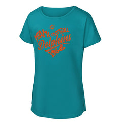 Miami Dolphins Girls Youth Script Heart Dolman T-Shirt Aqua - NFL