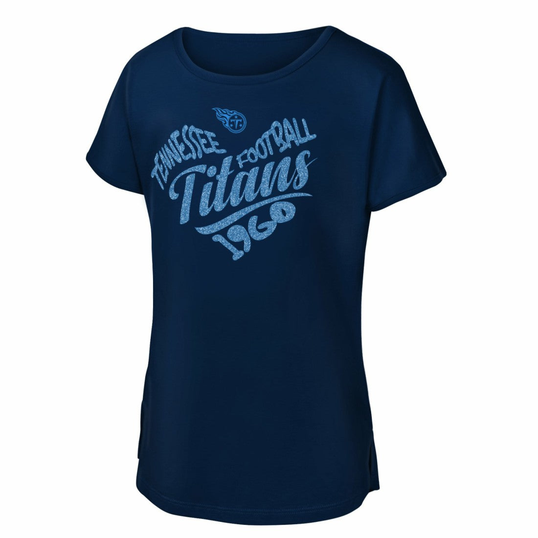 Tennessee Titans Girls Youth Script Heart Dolman T-Shirt Navy - NFL