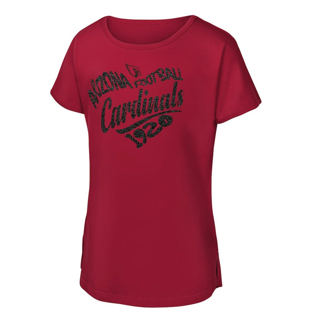 Arizona Cardinals Girls Youth Script Heart Dolman T-Shirt Cardinal - NFL