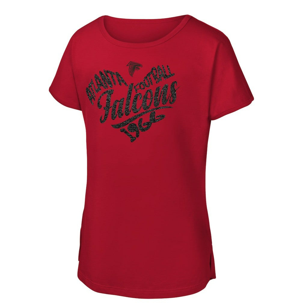 Atlanta Falcons Girls Youth Script Heart Dolman T-Shirt Red - NFL