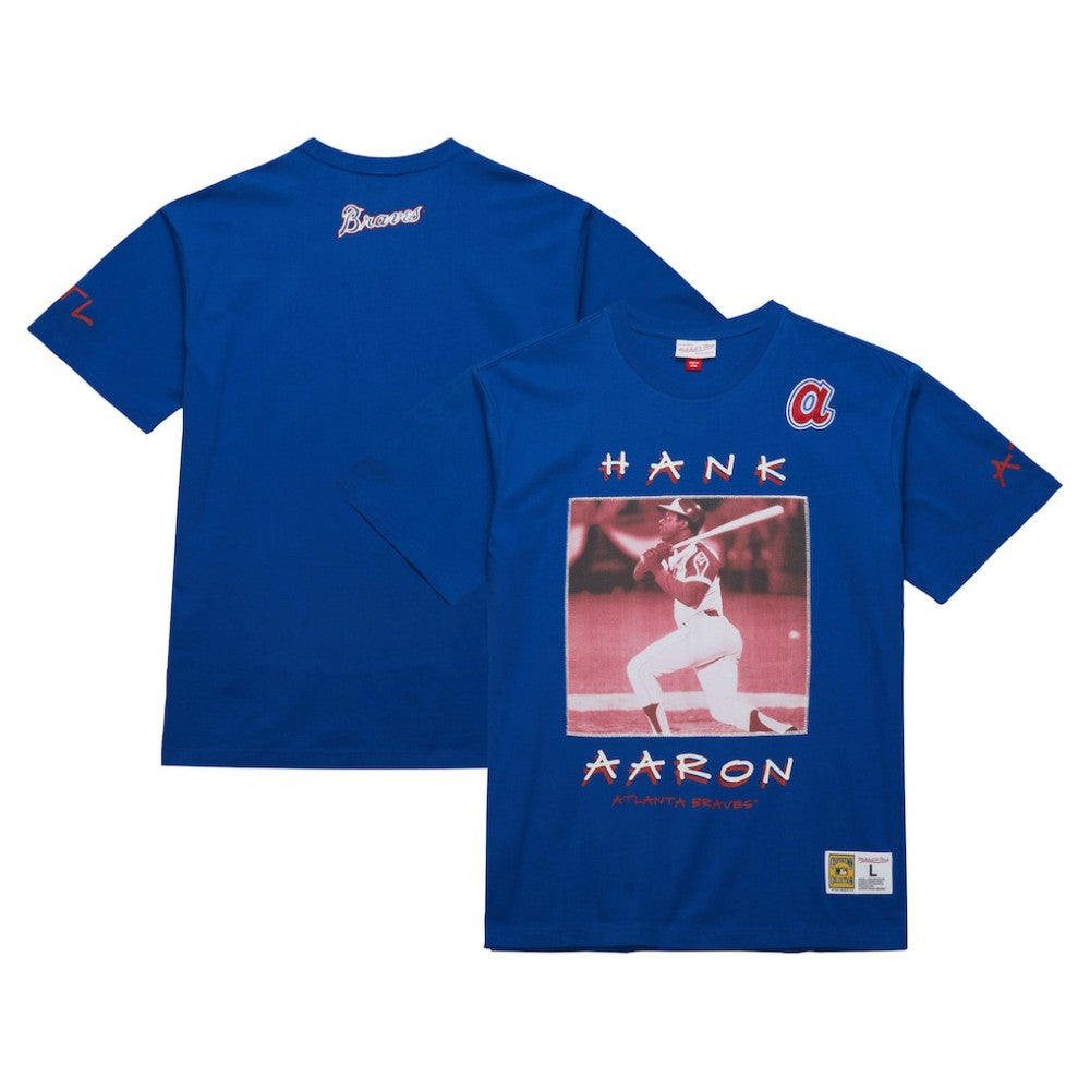 Hank Aaron Atlanta Braves Mitchell & Ness Cooperstown Collection Heavyweight Premium Player Vintage Logo T-Shirt for sale